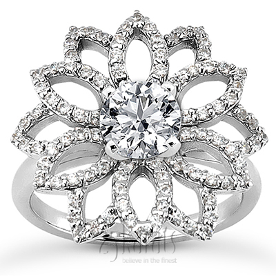 Floral Bead Set Diamond Engagement Ring ( 0.77 ct. tw. )