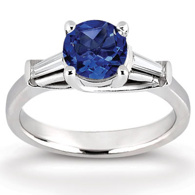 Sapphire Collection- Sapphire Center And Baguette Engagement Ring  3