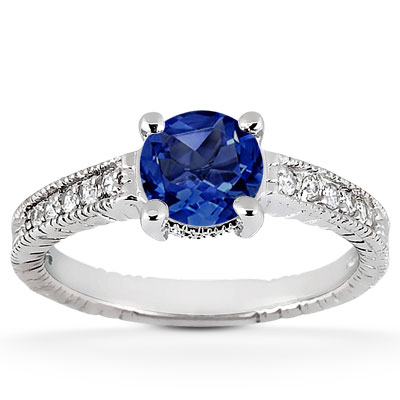 Sapphire Collection- Antique Engraved Pave Set Engagement Ring (0.07 ct. tw.) - view 1