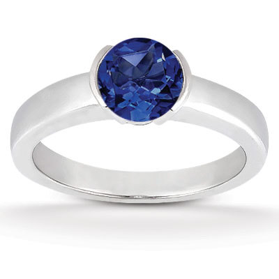 Half Bezel Solitaire Sapphire Center Engagement Ring 2
