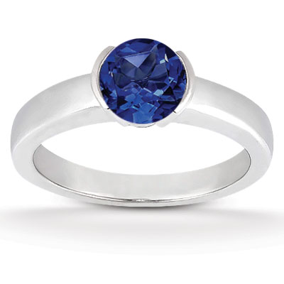Half Bezel Solitaire Sapphire Center Engagement Ring - view 1