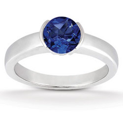 Half Bezel Solitaire Sapphire Center Engagement Ring