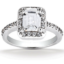 Halo Style bead Set Emerald Cut Center  Diamond Engagement Ring ( 0.34 ct. tw.)