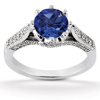 Antique Style Mill Grained Sapphire Center Engagement Ring (0.26 ct. tw.) 1