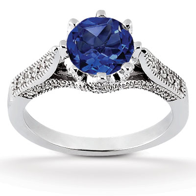 Antique Style Mill Grained Sapphire Center Engagement Ring (0.26 ct. tw.) - view 1