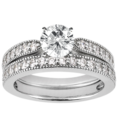 Bead Set Mill Grain Edge Cathedral Diamond Engagement Ring (0.28 ct. tw) - view 2