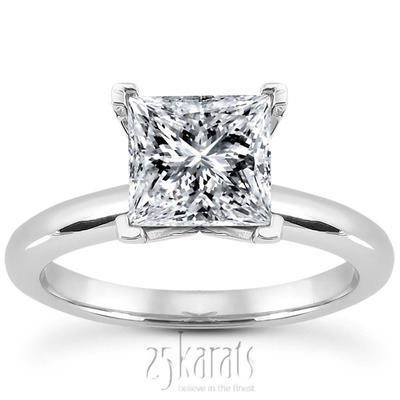 V Tip 4 prong Solitaire Princesss Cut Diamond Bridal Set  thumbnail 2