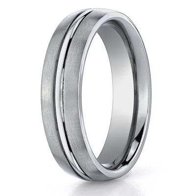 Titanium 6mm Comfort-Fit Satin-Finished Center Concaved Cut Design Ring