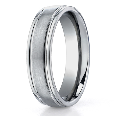 Titanium 6mm Comfort-Fit Satin-Finished Round Edge Design Ring