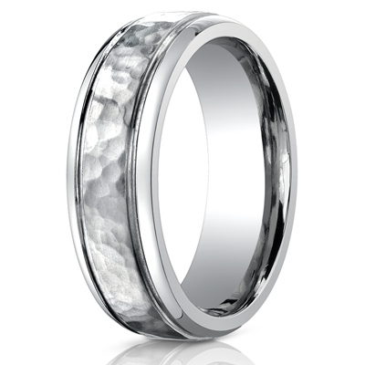 Titanium 7mm Comfort-Fit Hammered-Finished Design Ring
