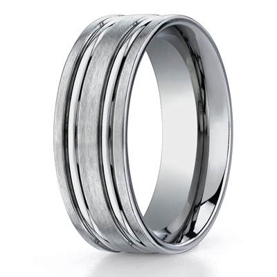 Titanium 8mm Comfort-Fit Satin-Finished Concaved Cuts Design Ring