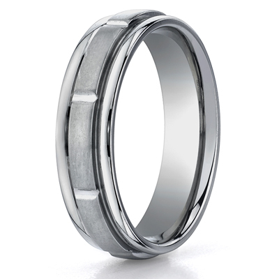Titanium 6mm Comfort-Fit Satin-Finished Round Edge Sectional Design Ring
