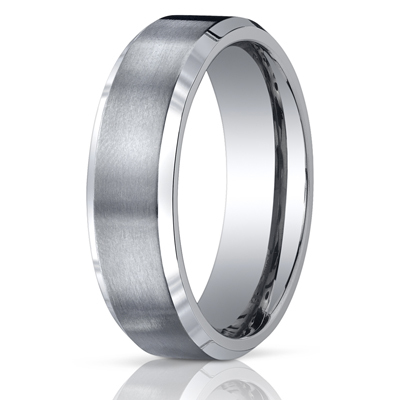 Titanium 7mm Comfort-Fit Satin-Finished Beveled Edge Design Ring