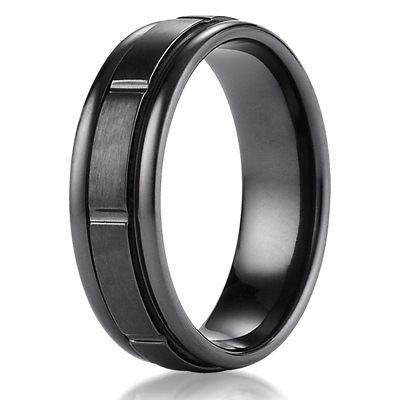Black Titanium 7mm Comfort-Fit Satin-Finished Round Edge Design Ring - view 1