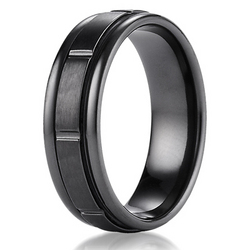 Black Titanium 7mm Comfort-Fit Satin-Finished Round Edge Design Ring thumbnail 1