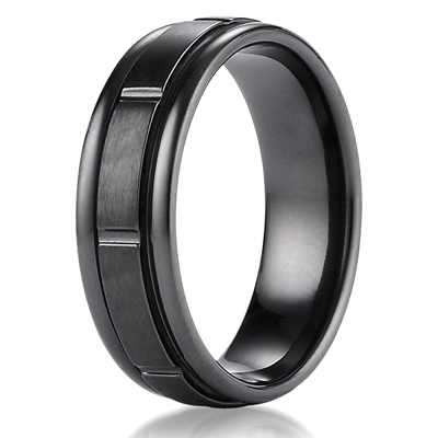 Black Titanium 7mm Comfort-Fit Satin-Finished Round Edge Design Ring