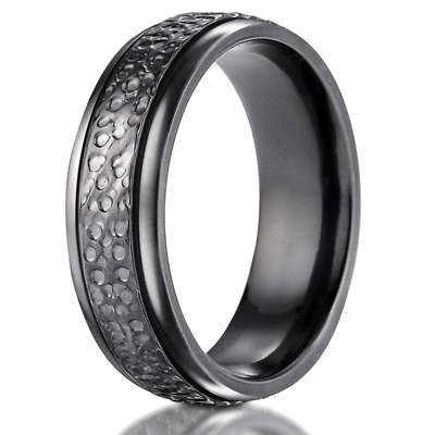Black Titanium 7.0mm Comfort-Fit Hammered-Finished Design Ring