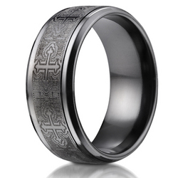 Black Titanium 9mm Comfort-Fit Cathedral Cross Design Ring thumbnail 1