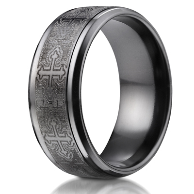 Black Titanium 9mm Comfort-Fit Cathedral Cross Design Ring