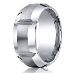 Cobaltchrome™ 10mm Comfort-Fit Satin-Finished, High Polished Grooves & Beveled Edge Design Ring