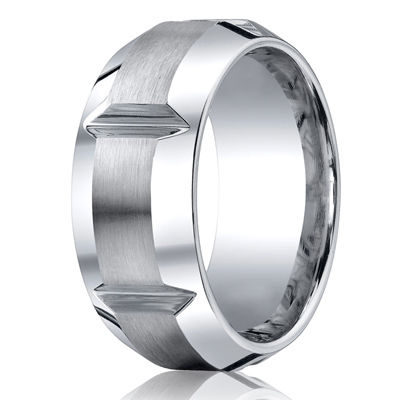 Cobaltchrome™ 10mm Comfort-Fit Satin-Finished, High Polished Grooves & Beveled Edge Design Ring