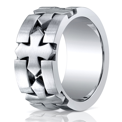 Cobaltchrome™ 10mm Comfort-Fit Satin-Finished Celtic Cross Design Ring