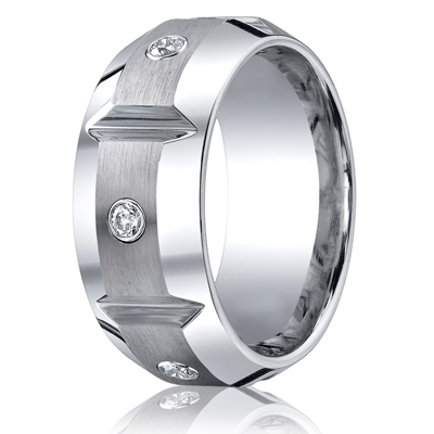 Cobaltchrome™ 10mm Comfort-Fit 3-Stone Diamond Design Ring (.20ct)
