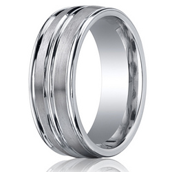 Cobaltchrome™ 8mm Comfort-Fit Satin-Finished High Polished Center & Round Edge Design Ring