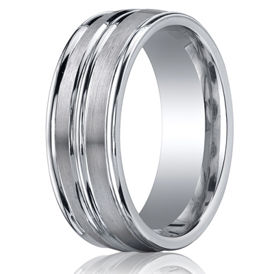 Cobaltchrome™ 8mm Comfort-Fit Satin-Finished High Polished Center & Round Edge Design Ring