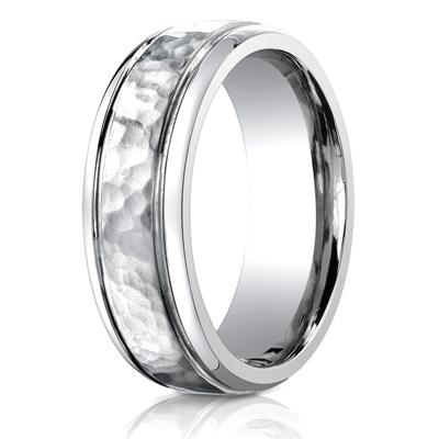 Cobaltchrome™ 7mm Comfort-Fit Hammered-Finished Design Ring