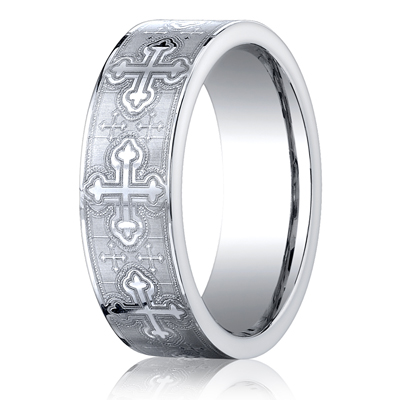 Cobaltchrome™ 7.5mm Comfort-Fit Cross Design Ring