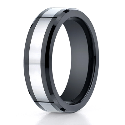 Cobaltchrome™7mm Comfort-Fit Ceramic Beveled Edge Design Ring