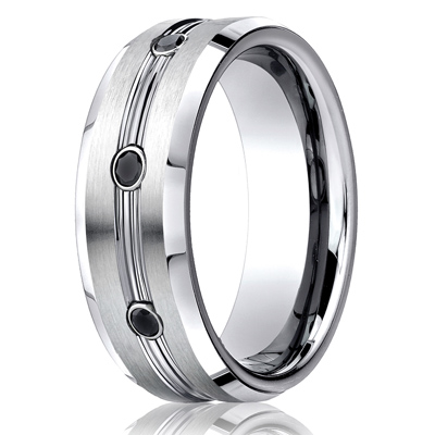 Cobaltchrome™ 7.5mm Comfort-Fit  3-Stone Black Diamond Design Ring (.20ct)