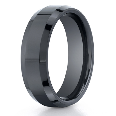 Ceramic 7mm Comfort-Fit High Polished Beveled Edge Design Ring