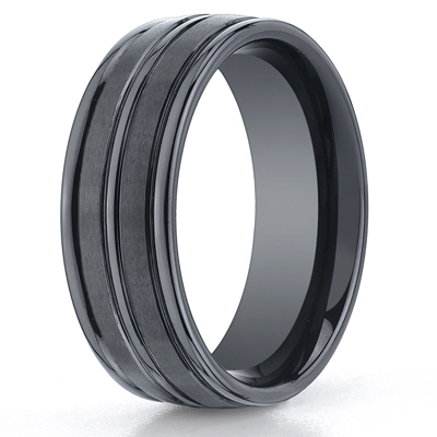 Ceramic 8mm Comfort-Fit Satin-Finished High Polished Center & Round Edge Design Ring