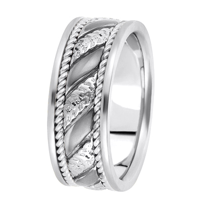 Grooved Hand Woven Wedding Band  - view 3