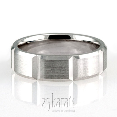 Grooved Stone Finish Fancy Design Wedding Band  - view 2