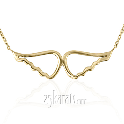 14K Yellow Gold Solid Angel Wings Pendant 