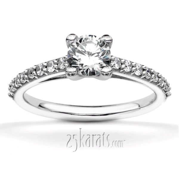 14K white gold Contemporary Shared Prong Engagement Ring 1 - main view