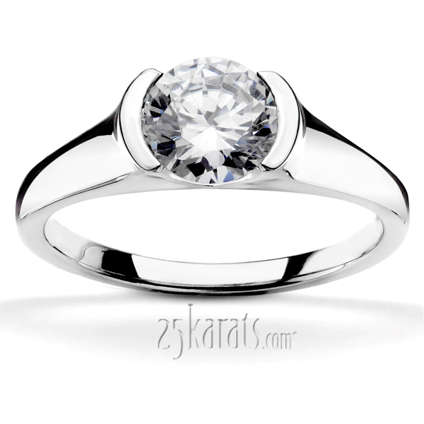14K white gold Half Bezel Contemporary Solitaire Engagement Ring 1 - main view