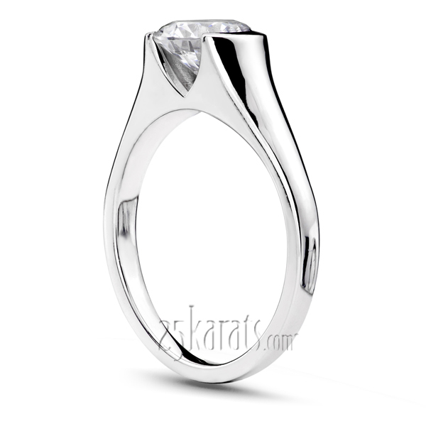 14K white gold Half Bezel Contemporary Solitaire Engagement Ring 1 - alternate view 2