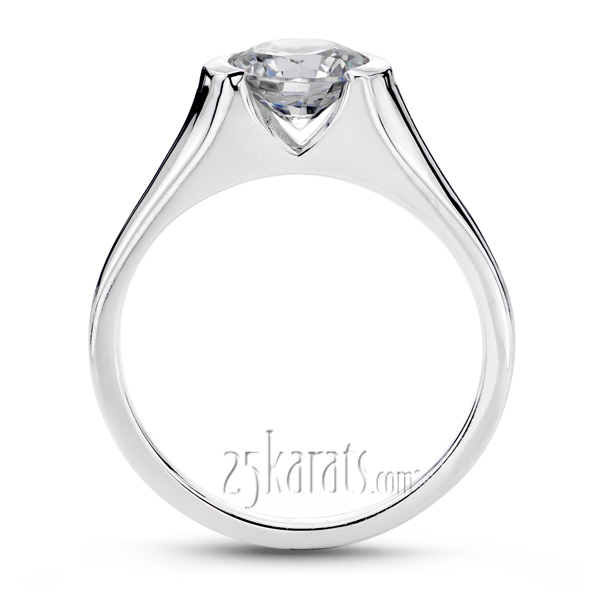 14K white gold Half Bezel Contemporary Solitaire Engagement Ring 1 - alternate view 3