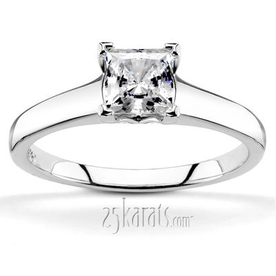 V Tip Prong Square Center Solitaire Engagement Ring