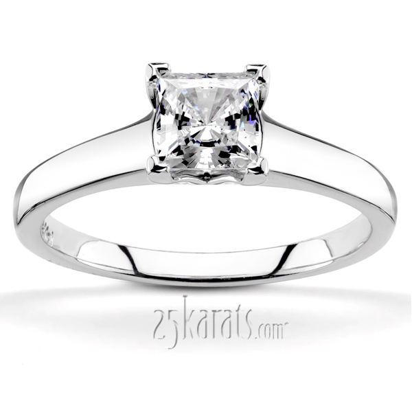 18K white gold V Tip Prong Square Center Solitaire Engagement Ring - main view