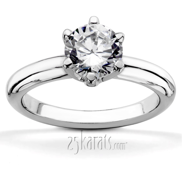18K white gold Round Cut Plain Diamond Bridal Ring Six Prong Setting - main view