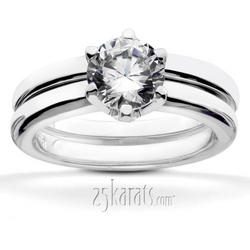 Six Prong Round Cut Plain Diamond Bridal Ring Set 