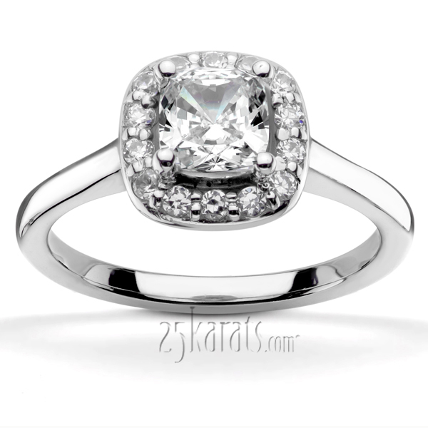14K yellow gold Cushion Center Halo Style Bead Set Engagement Ring (1/5 ct. tw.) - main view