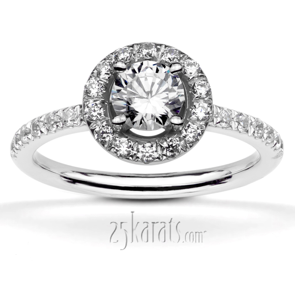Pave Set Halo Engagement Ring For Prong Center (0.45 - 0.60 ct. tw.)