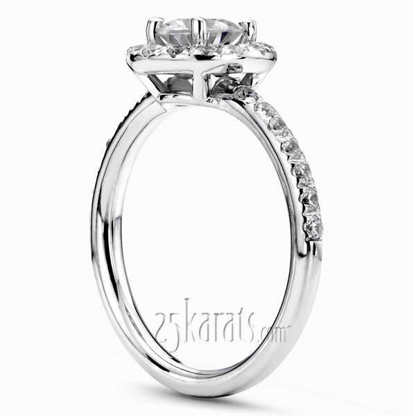18K white gold Pave Set Halo Engagement Ring For Prong Center (0.45 - 0.60 ct. tw.) - alternate view 2