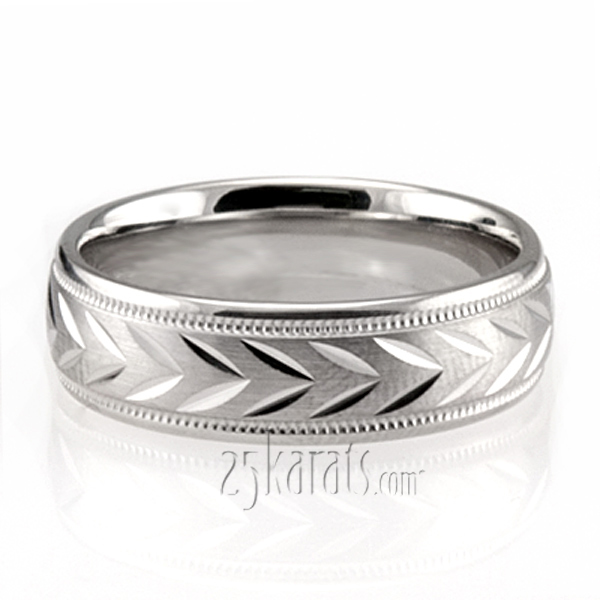 Leaf Design Two-Color Diamond Cut Wedding Ring 